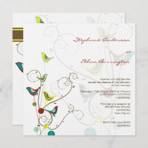 Whimsical Sommer Vögel und Wirbel Hochzeit Einladu Einladung