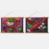 Whimsical Southwest Donkey & Bird Red Green Wandteppich Mit Holzrahmen (Doppelt)
