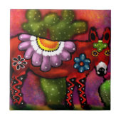 Whimsical Southwest Floral Talavera Style Donkey Fliese (Vorderseite)