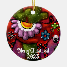 Whimsical Southwest Floral Talavera Style Donkey Keramik Ornament