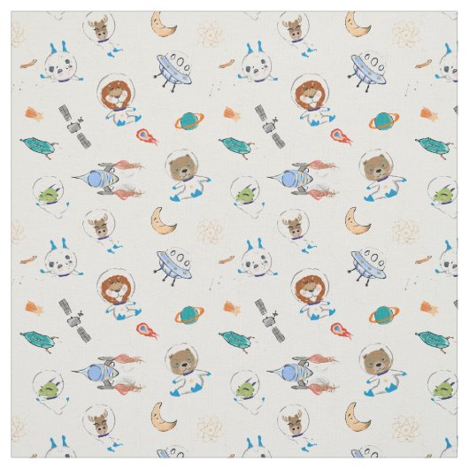 Whimsical Space Animals Astronaut Fabric Stoff (Muster)