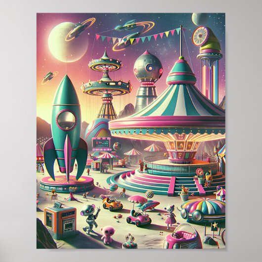 Whimsical Space Carnival - Retro-Futuristic 1950er Poster (Vorne)