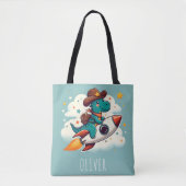 Whimsical Space Cowboy Dinosaur Riding Rocket Tasche (Vorderseite)