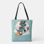 Whimsical Space Cowboy Dinosaur Riding Rocket Tasche (Rückseite)