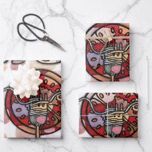 Whimsical Spaghetti-Pasta-Lebensmittel-Kunst Abstr Geschenkpapier Set