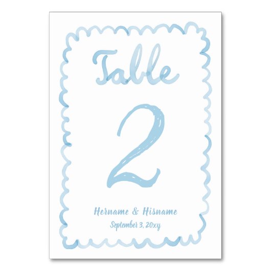 Whimsical Spaß Hand geschrieben Gezeichnet leicht Tischnummer (Vorderseite)