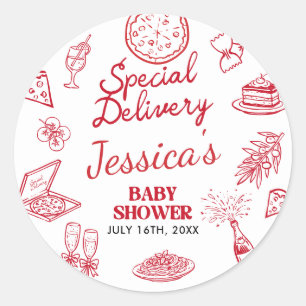 Whimsical Special Delivery Baby Shower Runder Aufkleber