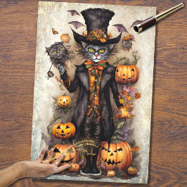 Whimsical Spooky Cat 1 Halloween Dekoupage Paper Seidenpapier