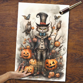 Whimsical Spooky Cat 3 Halloween Dekoupage Paper Seidenpapier