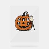 Whimsical Spooky Pumpkin mit Geistern, Katzen und Acrylschild (Vorderseite)
