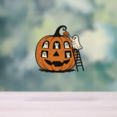 Whimsical Spooky Pumpkin mit Geistern, Katzen und Acrylschild (Neutral)