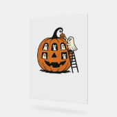 Whimsical Spooky Pumpkin mit Geistern, Katzen und Acrylschild (Winkel)