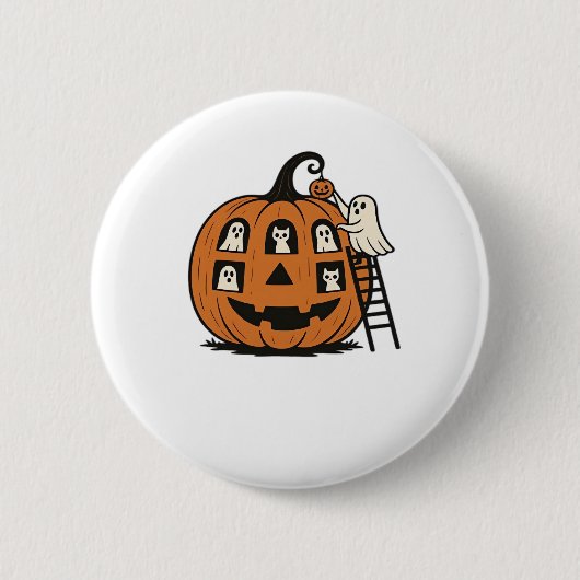 Whimsical Spooky Pumpkin mit Geistern, Katzen und Button (Vorderseite)