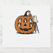 Whimsical Spooky Pumpkin mit Geistern, Katzen und  Schaumweinetikett (Einzelnes Label)