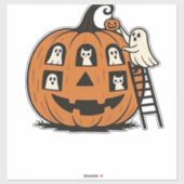 Whimsical Spooky Pumpkin with Ghosts, Cats & Hallo Aufkleber (Blatt)