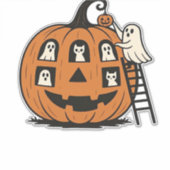 Whimsical Spooky Pumpkin with Ghosts, Cats & Hallo Aufkleber (Vorderseite)