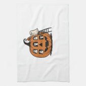 Whimsical Spooky Pumpkin with Ghosts, Cats & Hallo Geschirrtuch (Vertikal)