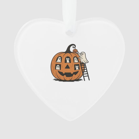 Whimsical Spooky Pumpkin with Ghosts, Cats & Hallo Ornament (Vorderseite)