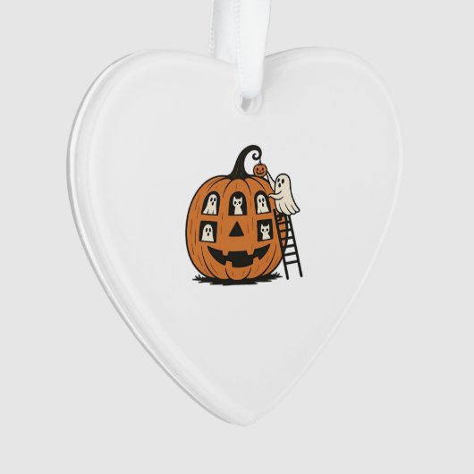 Whimsical Spooky Pumpkin with Ghosts, Cats & Hallo Ornament (Vorderseite)