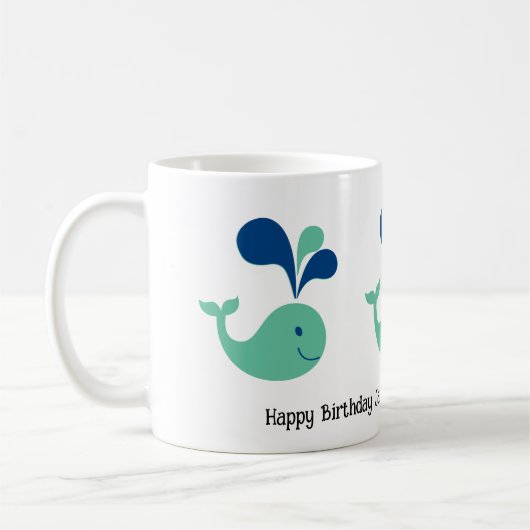 Whimsical Spouting Whale Geburtstag Kaffeetasse (Links)