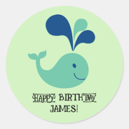 Whimsical Spouting Whale Happy Birthday Sticker! Runder Aufkleber