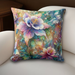 Whimsical Spring Columbines Florale Aquarell  Kissen