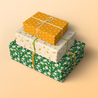 Whimsical Spring Daisies, Vines and Dots Patterns Geschenkpapier Set
