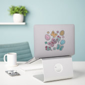 Whimsical Spring Floral, Butterfly und Ostereier Aufkleber (Laptop auf Schreibtisch)