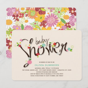 Whimsical Spring Flowers Chic Girl Baby Dusche Einladung