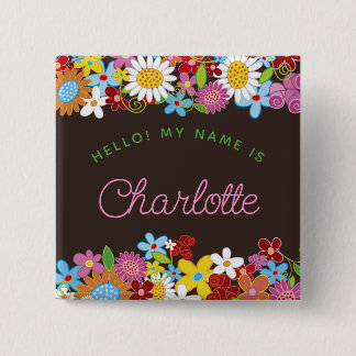 Whimsical Spring Flowers Garden Girl's Birthday Button