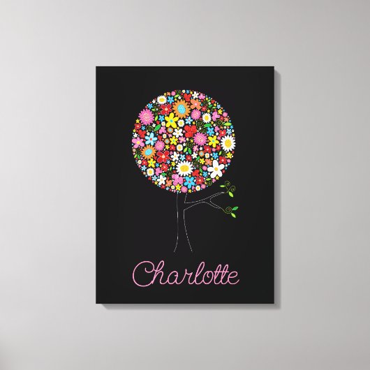 Whimsical Spring Flowers Pop Tree Niedliches Kinde Leinwanddruck (Vorderseite)