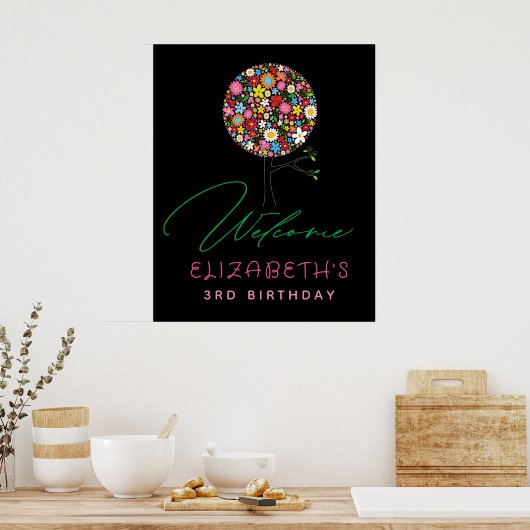 Whimsical Spring Flowers Pop Tree Party Willkommen Poster (Küche)