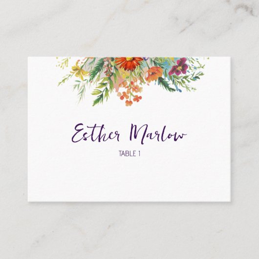 Whimsical Spring Wildblume Floral Wedding Platzkarte (Vorderseite)