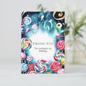 Whimsical Sprinkle Candyland Geburtstag Dankeskarte (Stehend Vorderseite)