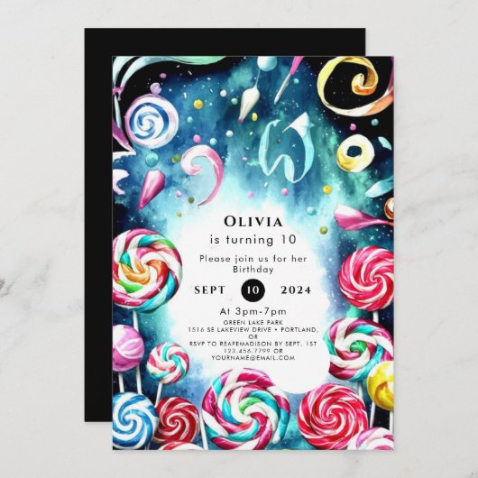 Whimsical Sprinkle Candyland Geburtstag Einladung (Vorne/Hinten)