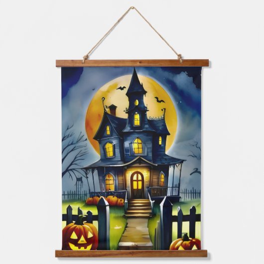 Whimsical Spuk House: Panel 26" x 36" Wandteppich Mit Holzrahmen (Vorderseite)