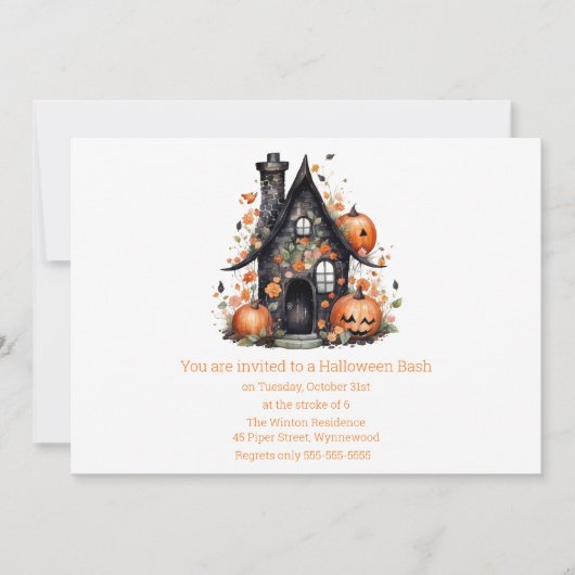Whimsical Spuk House & Pumpkins Halloween Bash Einladung (Vorderseite)