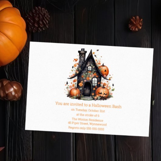 Whimsical Spuk House & Pumpkins Halloween Bash Einladung
