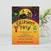 Whimsical Spuk House Skeleton Halloween-Party Einladung (Stehend Vorderseite)