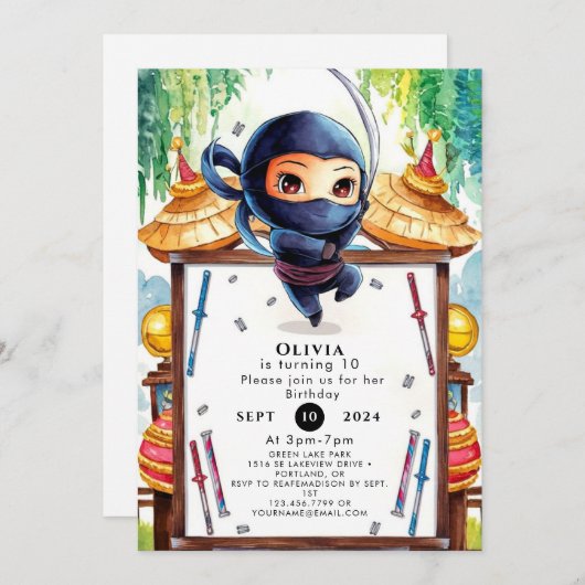 Whimsical Spy Ninja Geburtstag Einladung (Vorne/Hinten)