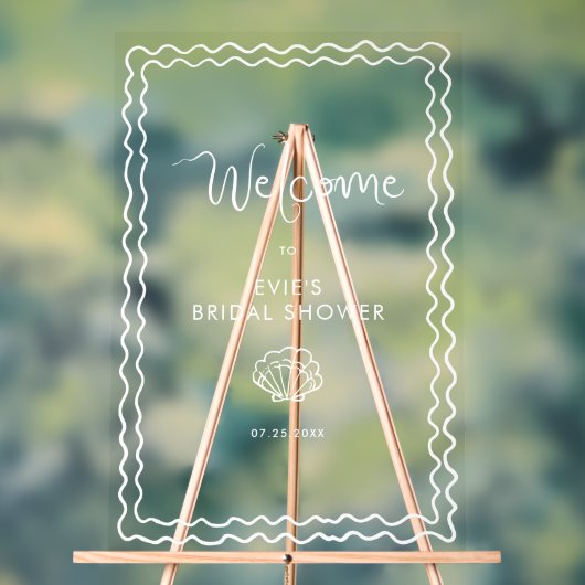 Whimsical Squiggle Hand Drawing Muschel Willkommen Acrylschild (Neutral)