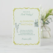 Whimsical Squiggle Wedding Einladung mit Bows (Stehend Vorderseite)