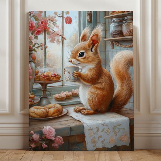 Whimsical Squirrel Tea Party Woodland Kitchen Leinwanddruck