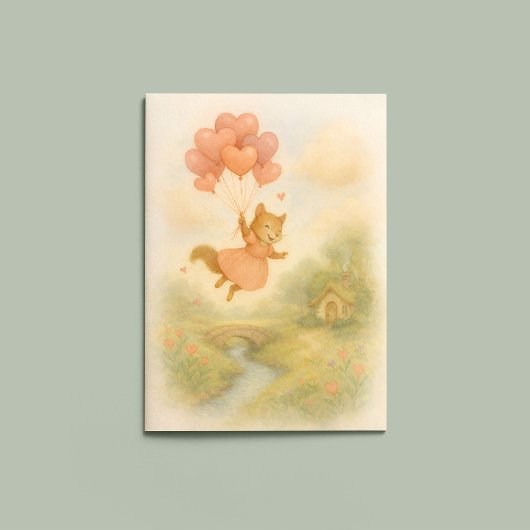 Whimsical Squirrel with Heart Balloons Valentine  Karte