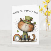 Whimsical St. Patrick’s Day Cat Cheer Karte (Gelbe Blume)