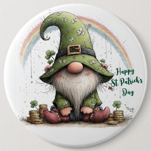 Whimsical St. Patrick’s Day Gnom Button (Vorderseite)