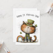 Whimsical St. Patrick’s Day Katzen-Schale Flach Karte (Vorderseite/Rückseite Beispiel)
