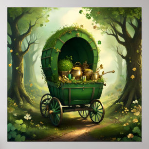 Whimsical St. Patrick's Day Wagon. Patty's Day Poster