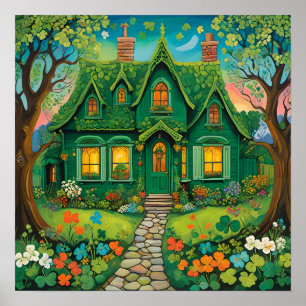 Whimsical St. Patrick's Day Woodland Hütte. Poster
