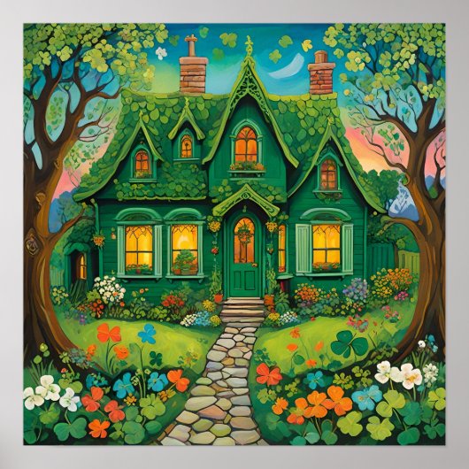 Whimsical St. Patrick's Day Woodland Hütte. Poster (Vorne)